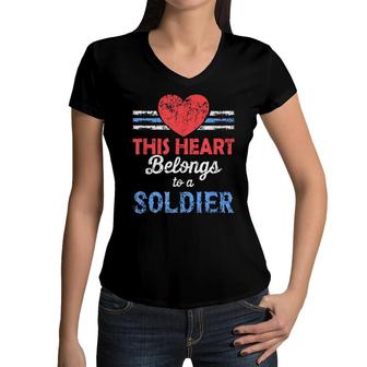 Soldiers Wife My Heart Belongs To A Soldier Military Women V-Neck T-Shirt - Seseable