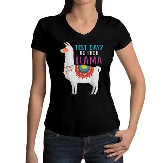 Staar Test Day No Problem Llama Teacher Testing Test Day Women V-Neck T-Shirt - Seseable