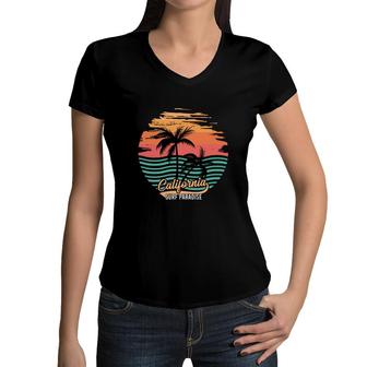 Surf Paradise Beach Retro Sunset Great Vintage Women V-Neck T-Shirt - Seseable