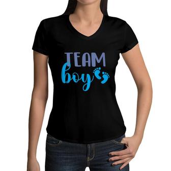 Team Boy Gender Reveal Party Baby Shower Pregnancy Women V-Neck T-Shirt - Seseable