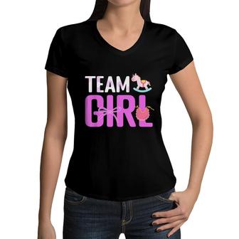 Team Girl Baby Announcement Future Parents Gender Reveal Women V-Neck T-Shirt - Seseable