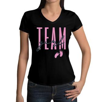 Team Girl Gender Reveal Baby Shower Pink Or Blue Women V-Neck T-Shirt - Seseable