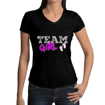 Team Girl Gender Reveal Pregnancy Announcement Baby Shower Women V-Neck T-Shirt - Seseable