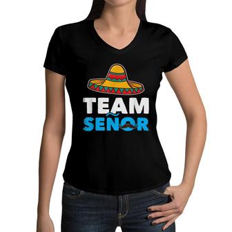 Team Senor Mexican Gender Reveal Boy Baby Shower Party Ideas Women V-Neck T-Shirt - Seseable