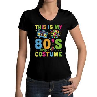 This Is My 80S Costume Rubik Mixtape Music Party 80S 90S Style Women V-Neck T-Shirt - Seseable