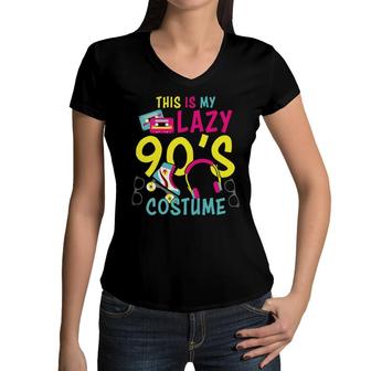 This Is My Lazy 90S Costume Mixtape Music Idea 80S 90S Styles Women V-Neck T-Shirt - Seseable