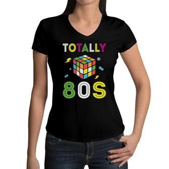 Totally 80S Rubik Graphic Gift Funny 80S 90S Styles Women V-Neck T-Shirt - Seseable