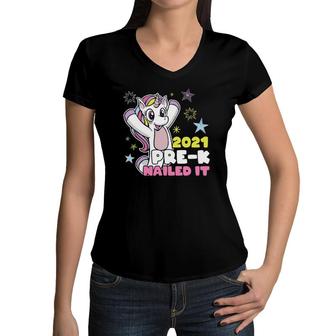 Unicorn Cute Girl Graduation Pre-K 2021 Preschool Graduate Women V-Neck T-Shirt - Seseable