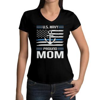 Us Navy Pround Mom Veteran 2022 Blue White Women V-Neck T-Shirt - Seseable
