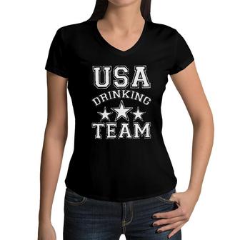 USA Drinking Team Stars Enjoyable Gift 2022 Women V-Neck T-Shirt - Seseable