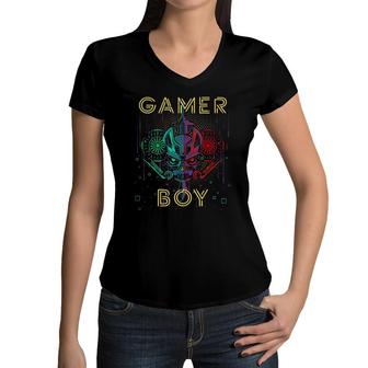 Video Gamer Boy Cool Gaming Lovers Games Boys Gamer Women V-Neck T-Shirt - Seseable