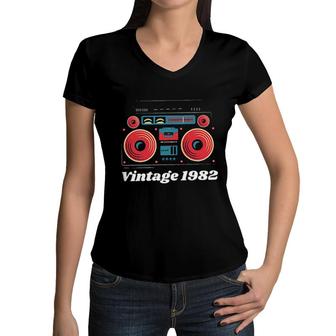 Vintage 1982 Radio Vintage Style Great Gift Women V-Neck T-Shirt - Seseable