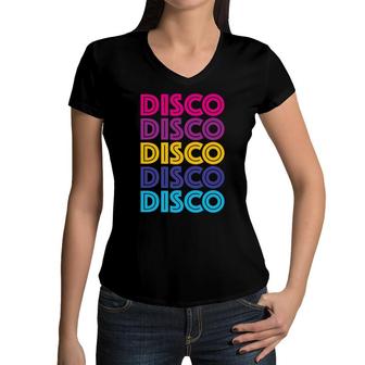 Vintage Disco Funky 80S 90S Style Dancing Music Lovers Gift Women V-Neck T-Shirt - Seseable