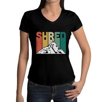 Vintage Snowboard 80S 90S Retro Style Mountain Women V-Neck T-Shirt - Seseable