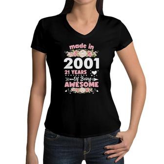 Womens 21 Years Old Gifts 21St Birthday Born In 2001 Women Girls Women V-Neck T-Shirt | Mazezy