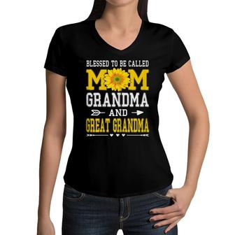 Womens Blessed To Be Called Mom Grandma Great Grandma Mothers Day Women V-Neck T-Shirt - Seseable