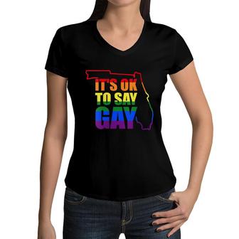 Womens Florida Lgbtq Its Ok To Say Gay Protect Lgbtq Kids Women V-Neck T-Shirt - Seseable
