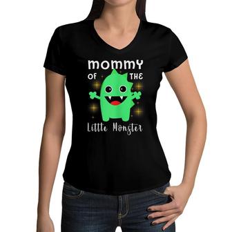 Womens Little Monster Outfit Mommy Of The Little Monster Women V-Neck T-Shirt - Seseable