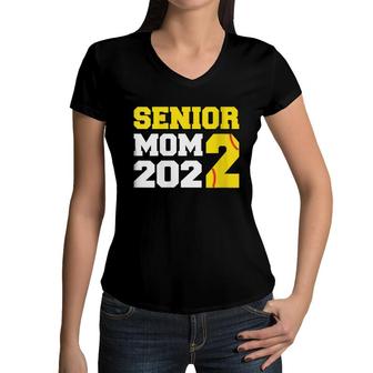 Womens Mama High School Grade Senior Softball Mom 2022 Senior Women V-Neck T-Shirt - Seseable
