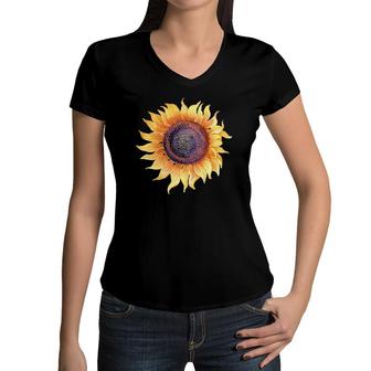 Womens Sunflower Summer Girls Graphic Women V-Neck T-Shirt | Mazezy