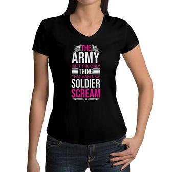 Womens Us Army Soldier Husband Wife Veterans Day Military Women V-Neck T-Shirt - Seseable