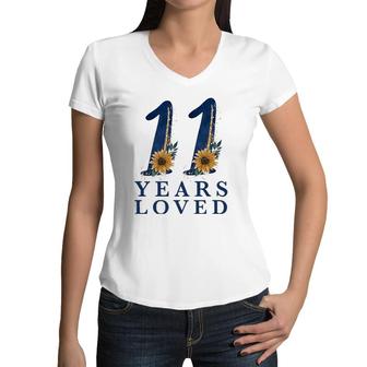 11 Years Old 11Th Birthday For Girls 11 Years Loved Women V-Neck T-Shirt - Seseable