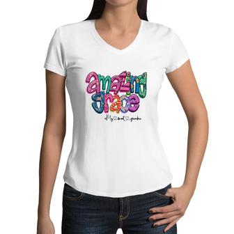 Amazing Grace My Sweet Grandma Gift From Daughter With Love New Women V-Neck T-Shirt - Seseable