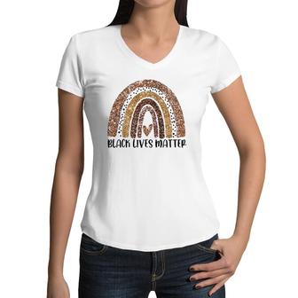Black Lives Matter Glitter Rainbow Africa Girl Black History Women V-Neck T-Shirt - Seseable