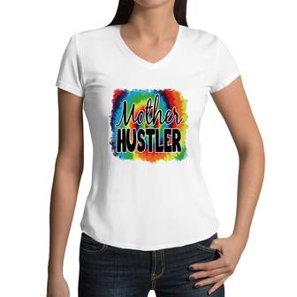 Color Mother Hustler Vintage Mothers Day Women V-Neck T-Shirt - Seseable