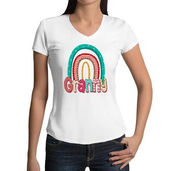 Colorful Rainbow For Granny From Daughter With Love Grandma New Women V-Neck T-Shirt - Seseable
