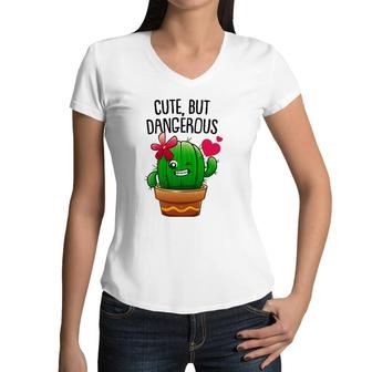 Cute Cactus Gift For Women Girls Plant Lovers Funny Cacti Women V-Neck T-Shirt | Mazezy