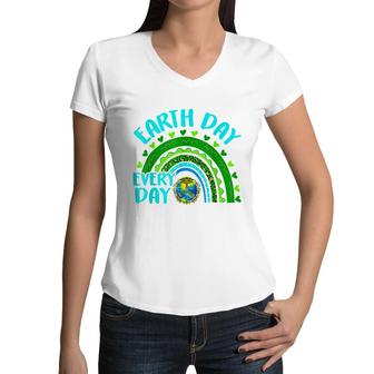 Earth Day Everyday Rainbow Love World Earth Day Anniversary Women V-Neck T-Shirt - Seseable