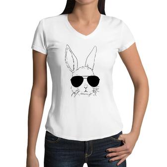 Easter Bunny Rabbit With Glasses Easter Day Men Boys Kids Women V-Neck T-Shirt | Mazezy
