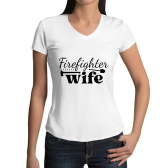 Firefighter Wife Black Graphic Meaningful Women V-Neck T-Shirt - Seseable