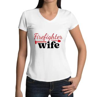 Firefighter Wife Red Firefighter Graphic Meaningful Women V-Neck T-Shirt - Seseable
