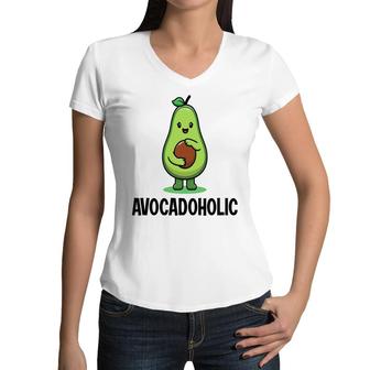 Funny Avocado Avocadoholic Hug A Small Ball Women V-Neck T-Shirt - Seseable