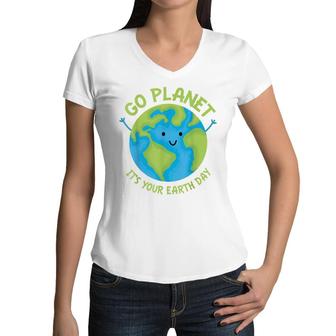 Go Planet Its Your Birthday Kawaii Cute Earth Day Boys Girls Women V-Neck T-Shirt - Seseable
