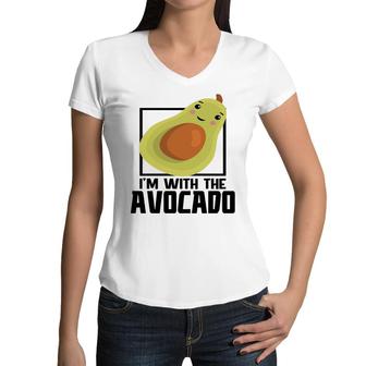 Im With The Avocado Funny Avocado Women V-Neck T-Shirt - Seseable
