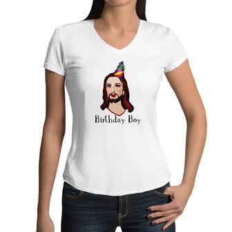 Jesus Birthday Boy Christmas Women V-Neck T-Shirt - Monsterry