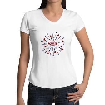 July Fourth July Independence Day Stars Circle 2022 Women V-Neck T-Shirt - Seseable