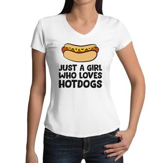 Just A Girl Who Loves Hot Dogs Women V-Neck T-Shirt | Mazezy