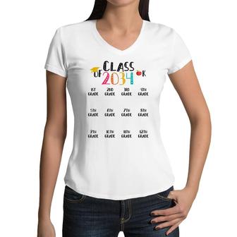 K -12Th Grade Hand Prints Space Graduation Class Of 2034 Women V-Neck T-Shirt - Seseable