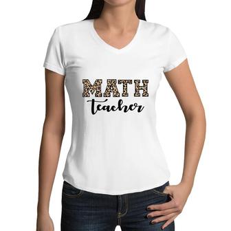 Leopard Math Teacher Funny Awesome Cool Decoration Women V-Neck T-Shirt - Seseable
