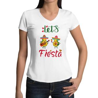 Lets Fiesta Avocado And Avocado Cinco De Mayo Mexican Party Women V-Neck T-Shirt - Seseable