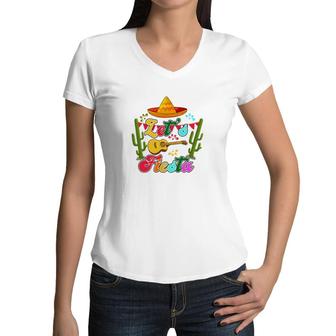 Lets Fiesta Colorful Decoration Gift For Human Guitar Women V-Neck T-Shirt - Seseable