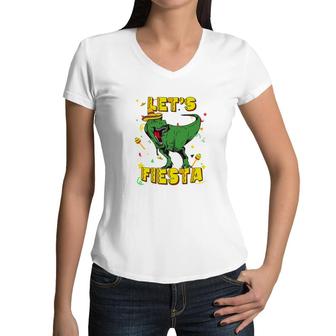 Lets Fiesta Dinosaur Decoration Gift For Human Women V-Neck T-Shirt - Seseable