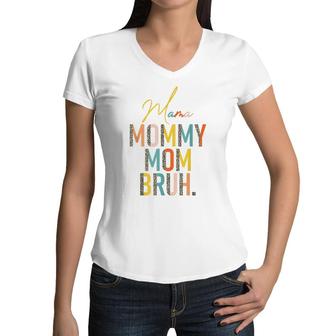 Mama Mommy Mom Bruh Leopard Vintage Funny Boy Mom Life Women V-Neck T-Shirt - Seseable