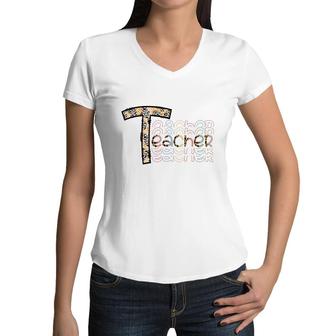 Official Teacher Leopard Colorful Style For Teacher Women V-Neck T-Shirt - Seseable