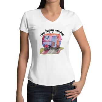 One Happy Camper One Happt Person Camp Life Custom Women V-Neck T-Shirt | Seseable CA