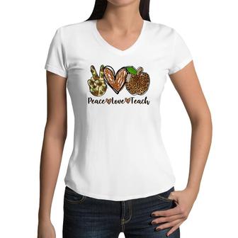 Peace Love And Teach And The Essentials Of A Great Teacher Women V-Neck T-Shirt - Seseable